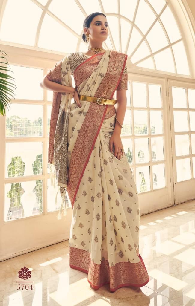 Majestic Beige Banarasi Silk Saree With Super extravagant Blouse Piece