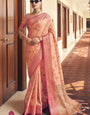 Exquisite Peach Banarasi Silk Saree With Adoring Blouse Piece