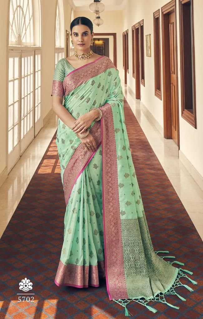 Resplendent Sky Banarasi Silk Saree With A dreamy Blouse Piece