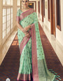 Resplendent Sky Banarasi Silk Saree With A dreamy Blouse Piece