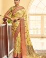 Glittering Yellow Banarasi Silk Saree With A glam Blouse Piece