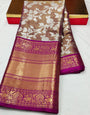 Stunning Brown Kanjivaram Silk With Eclat Blouse Piece