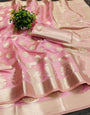 Conflate Baby Pink Orgeanza Silk Saree With Comely Blouse Piece