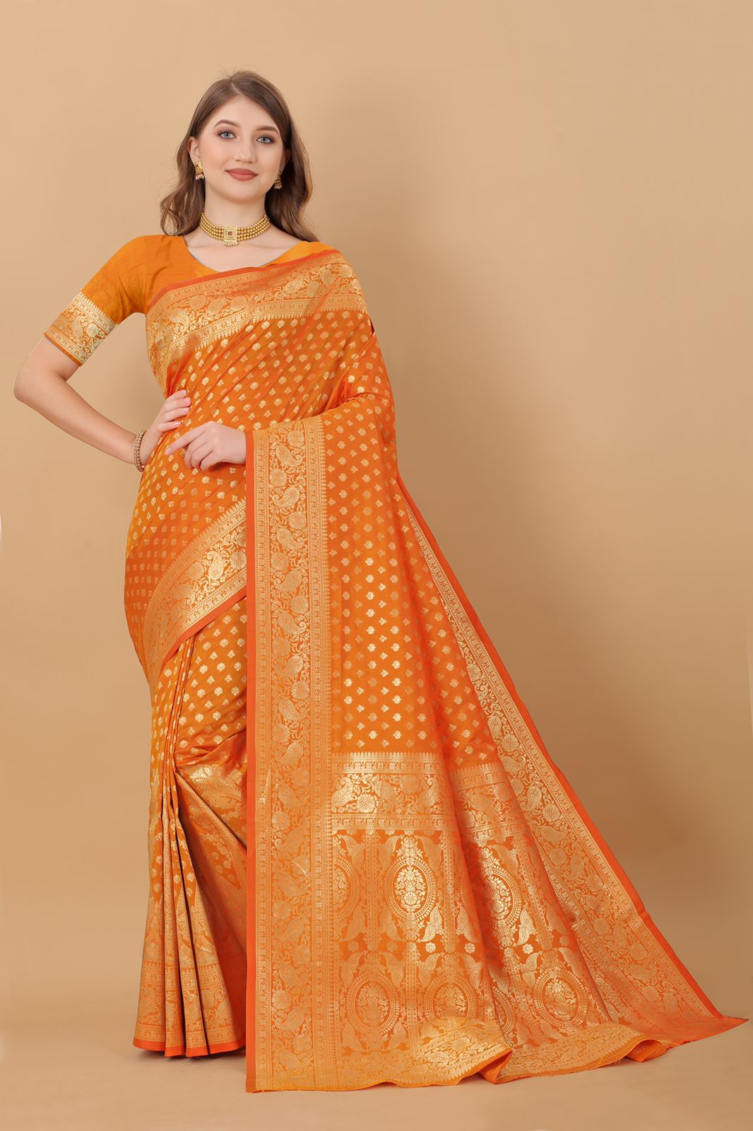 Scintillating Mustard Banarasi Silk Saree With Divine Blouse Piece