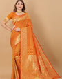 Scintillating Mustard Banarasi Silk Saree With Divine Blouse Piece