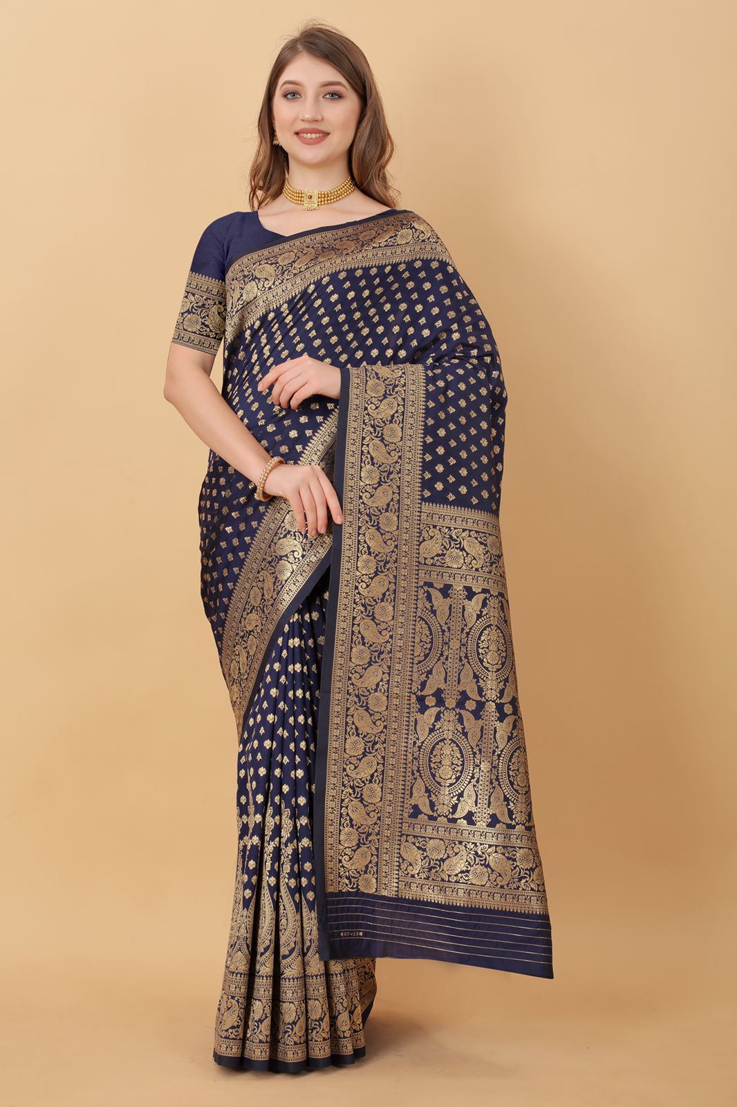 Dalliance Navy Blue Banarasi Silk Saree With Excellent Blouse Piece