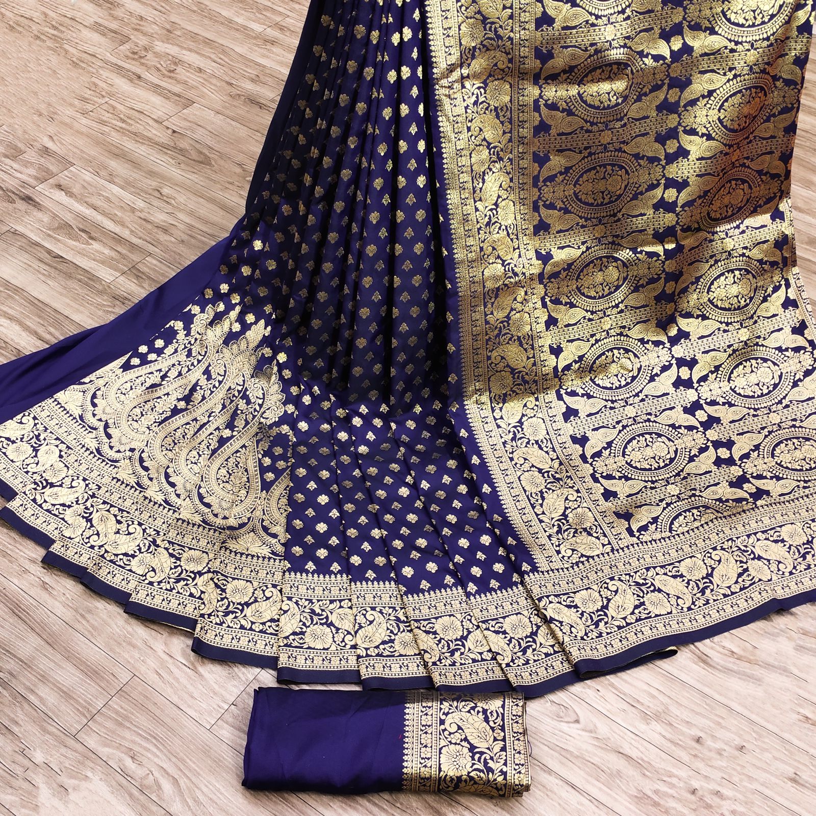 Dalliance Navy Blue Banarasi Silk Saree With Excellent Blouse Piece