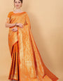 Exemplary Mustard Banarasi Silk Saree With Brood Blouse Piece