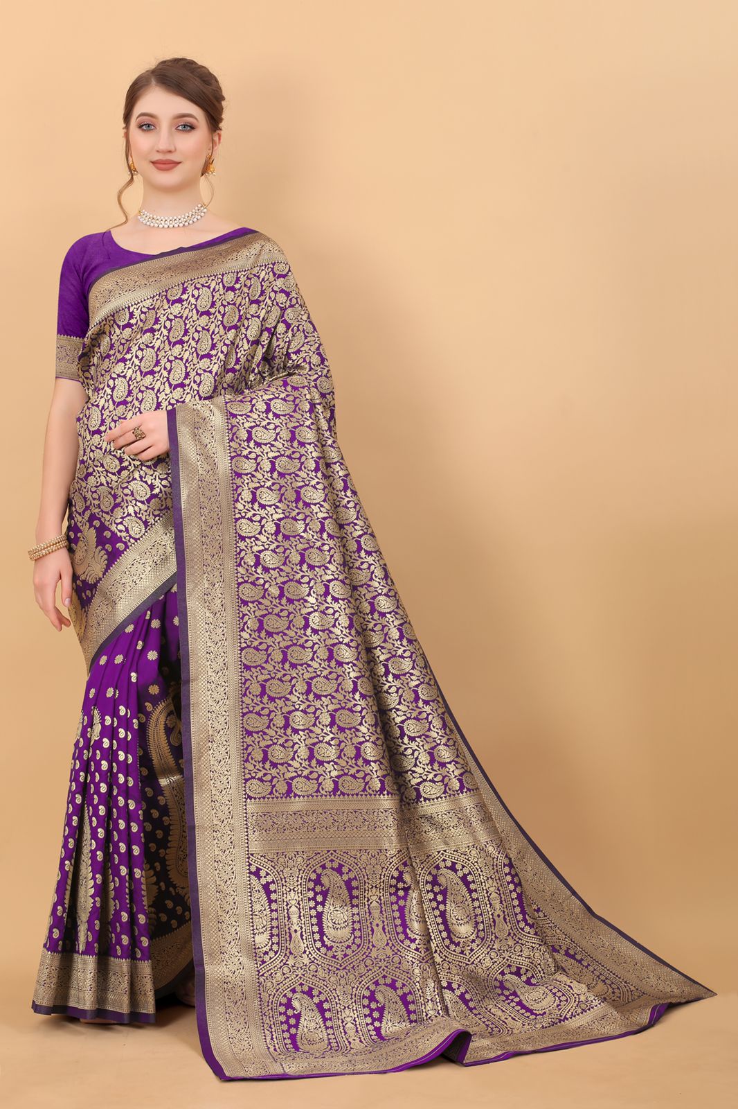 Alluring Purple Banarasi Silk Saree With Beleaguer Blouse Piece