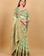 Classy Green Linen Silk With Nectarous Blouse Piece