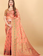 Flattering Peach Linen Silk With Nectarous Blouse Piece