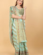 Amazing Sky Linen Silk With Verdant Blouse Piece