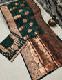 Excellent Dark Green Banarasi Silk Saree With Eclat Blouse Piece