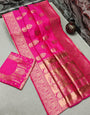 Divine Dark Pink Banarasi Silk Saree With Nebula Blouse Piece