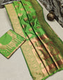 Devastating Green Banarasi Silk Saree With Jazzy Blouse Piece