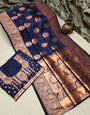 Comely Navy Blue Banarasi Silk Saree With Mellifluous Blouse Piece