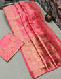 Woebegone Peach Banarasi Silk Saree With Smart Blouse Piece