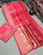 Vestigial Pink Banarasi Silk Saree With Designer Blouse Piece