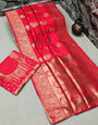 Sumptuous Red Banarasi Silk Saree With Demanding Blouse Piece