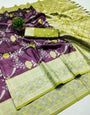 Sempiternal Purple Kanjivaram Silk Saree With Eye-catching Blouse Piece