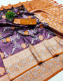 Scintilla Purple Kanjivaram Silk Saree With Glowing Blouse Piece