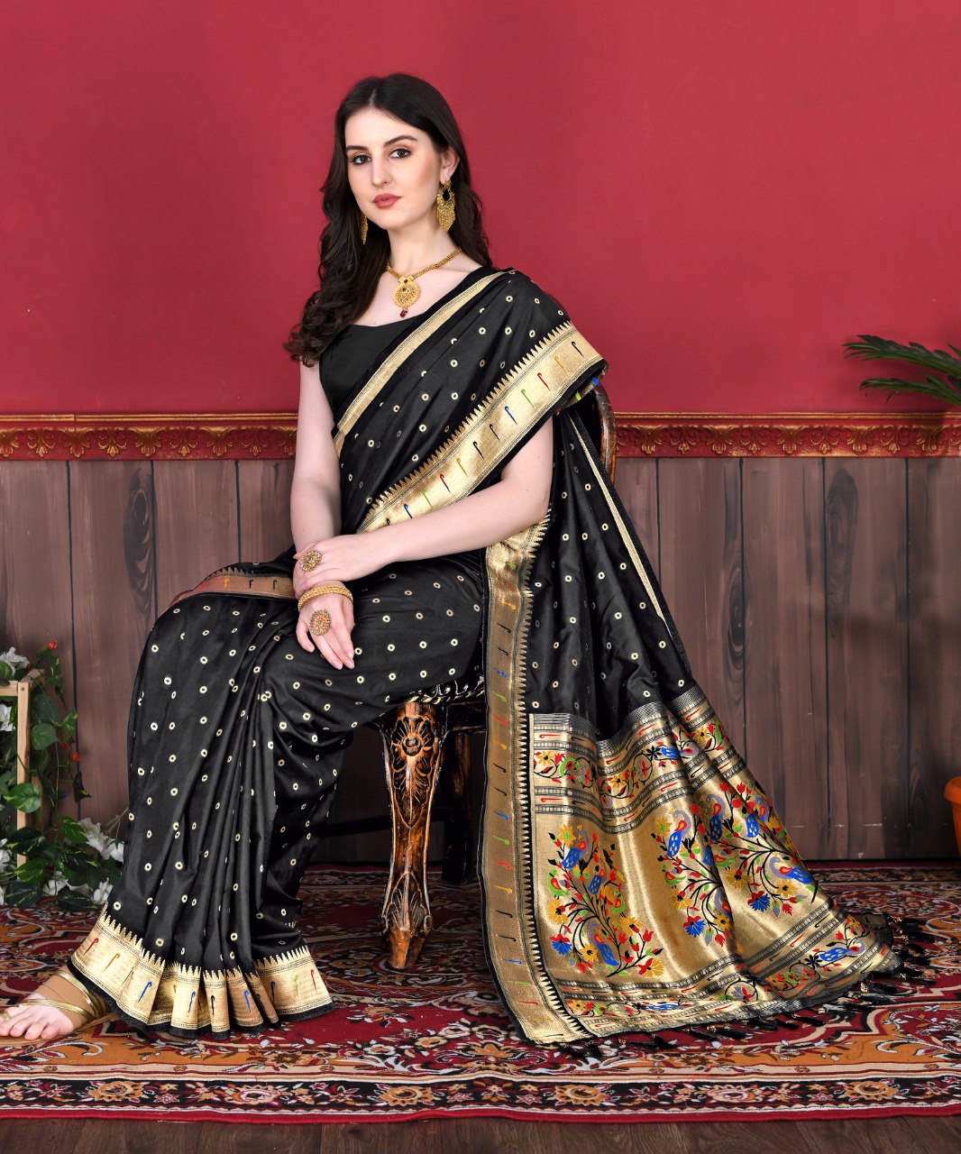 Propinquity Black Paithani Silk Saree With Grandiose Blouse Piece