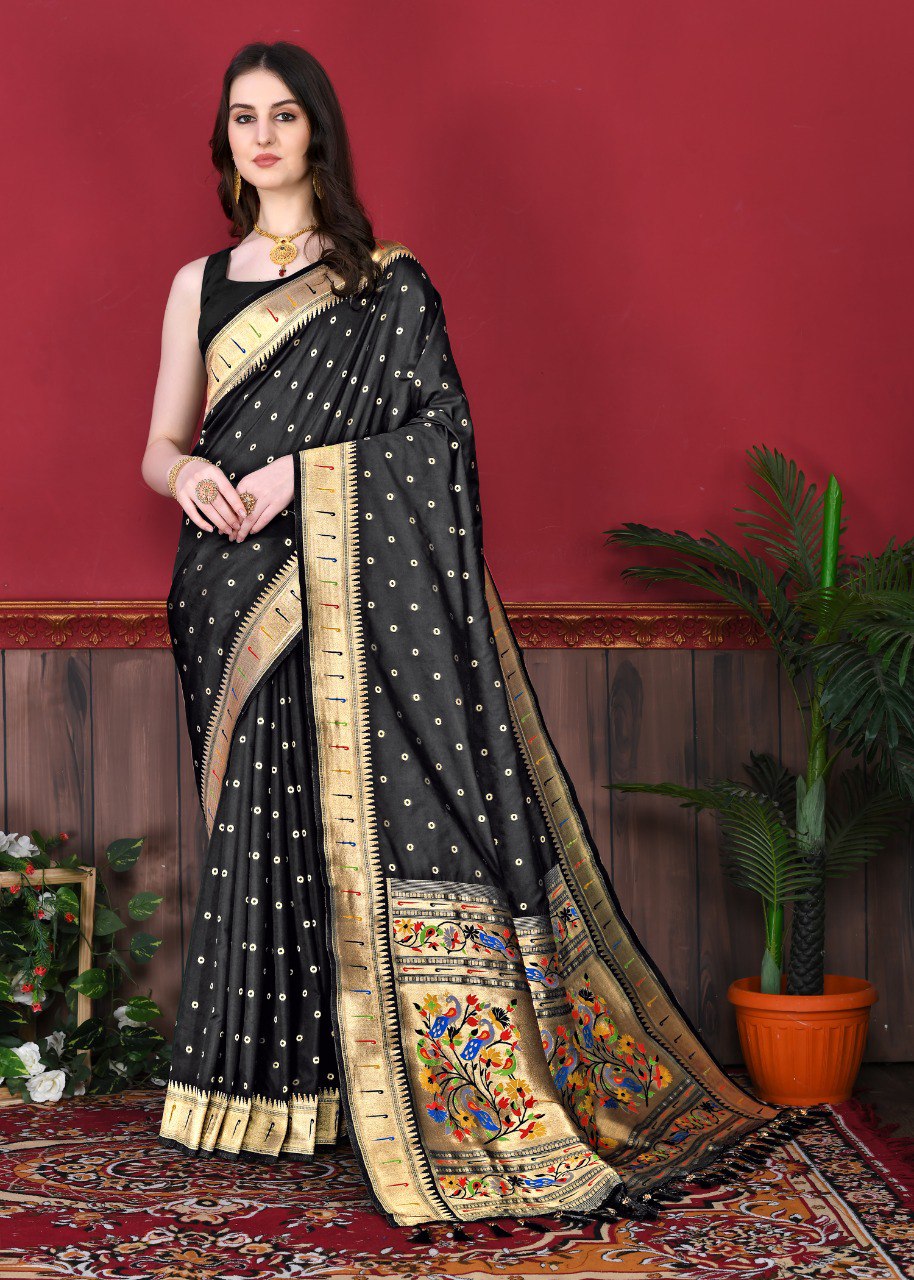 Propinquity Black Paithani Silk Saree With Grandiose Blouse Piece