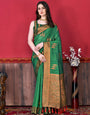 Ideal Green Soft Banarasi Silk Saree With Ethereal Blouse Piece