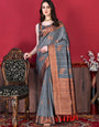 Traditional Grey Soft Banarasi Silk Saree With Dulcet Blouse Piece