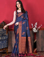 Scintilla Navy Blue Soft Banarasi Silk Saree With Beauteous Blouse Piece