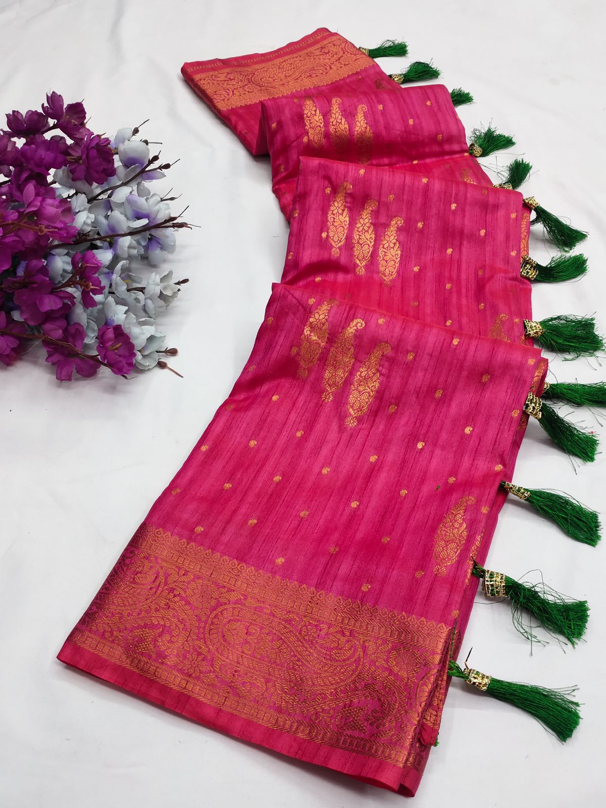 Super extravagant Pink Soft Banarasi Silk Saree With Embellished Blouse Piece