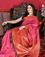 Super extravagant Pink Soft Banarasi Silk Saree With Embellished Blouse Piece