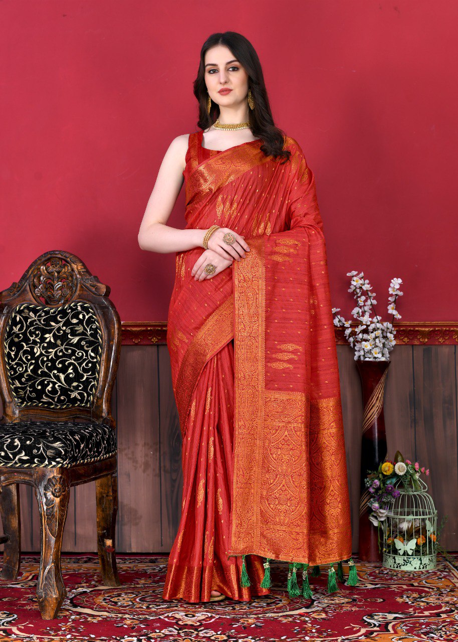 Super classy Red Soft Banarasi Silk Saree With Beguiling Blouse Piece