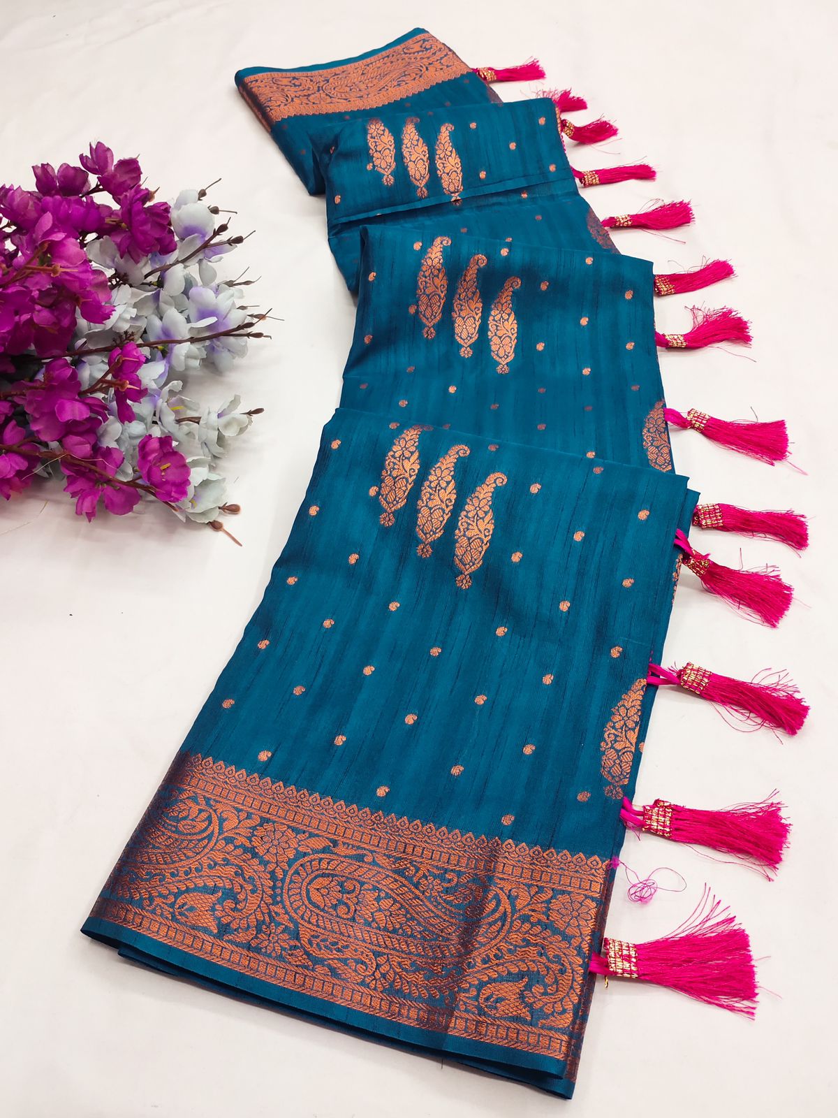 Redolent Teal Blue Soft Banarasi Silk Saree With Angelic Blouse Piece