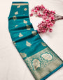 Mellifluous Firozi Organza Silk Saree With Beguiling Blouse Piece