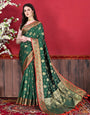 An insanely Dark Green Banarasi Silk Saree With Posh Blouse Piece