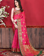 Most Flattering Dark Pink Banarasi Silk Saree With Rhapsody Blouse Piece