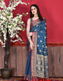 Entrancing Navy Blue Banarasi Silk Saree With Glamorous Blouse Piece