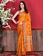 Gossamer Orange Banarasi Silk Saree With Luminous Blouse Piece