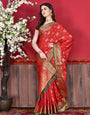 Imbrication Red Banarasi Silk Saree With Ravishing Blouse Piece