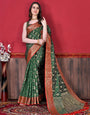 Inspiring Dark Green Banarasi Silk Saree With Resonant Blouse Piece