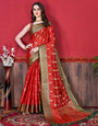 Evocative Red Banarasi Silk Saree With Rhapsody Blouse Piece