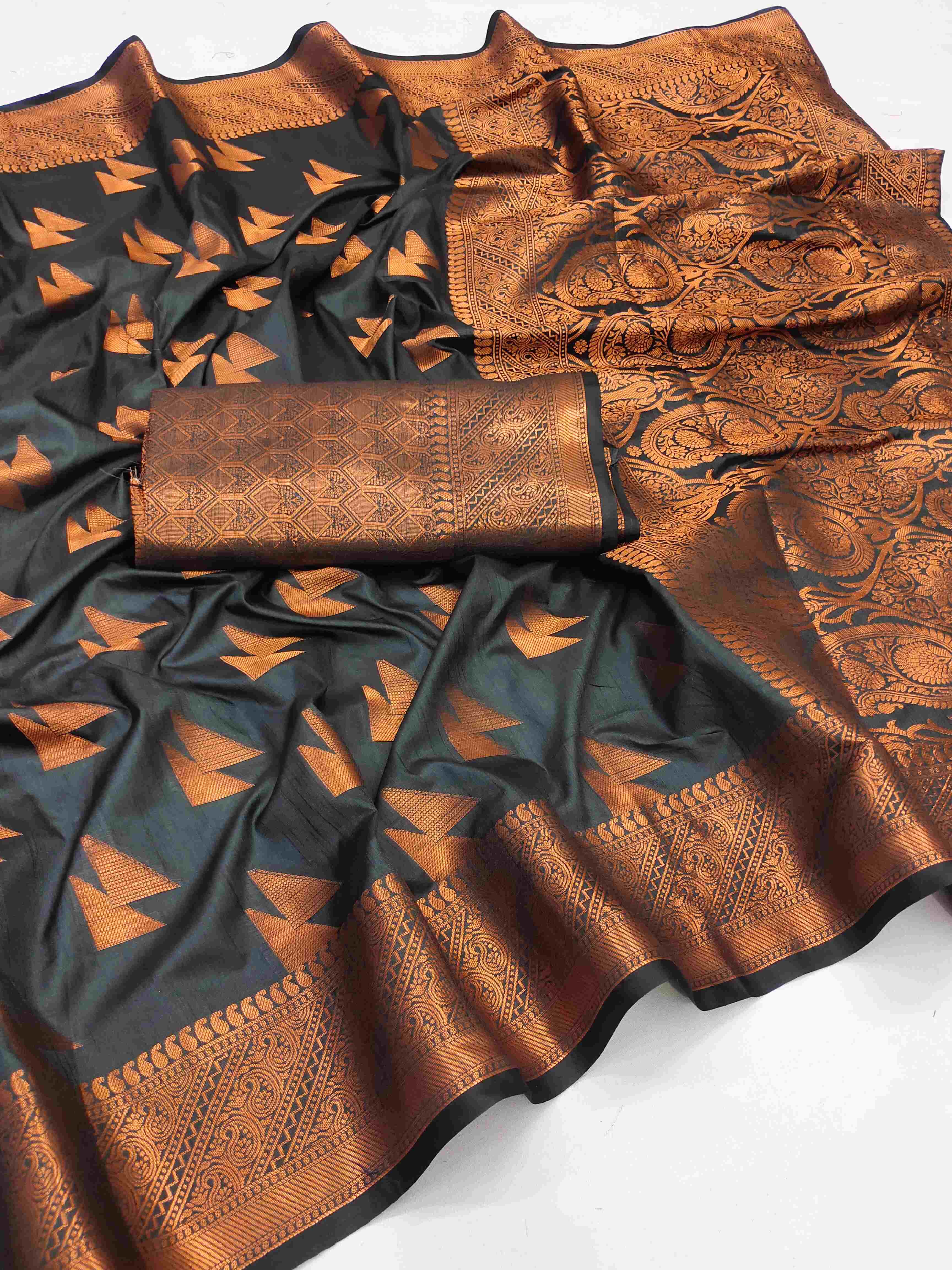 Precious Black Banarasi Silk Saree With Chatoyant Blouse Piece