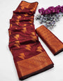 Extraordinary Maroon Banarasi Silk Saree With Conflate Blouse Piece