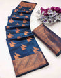 Quixotic Navy Blue Banarasi Silk Saree With Conflate Blouse Piece