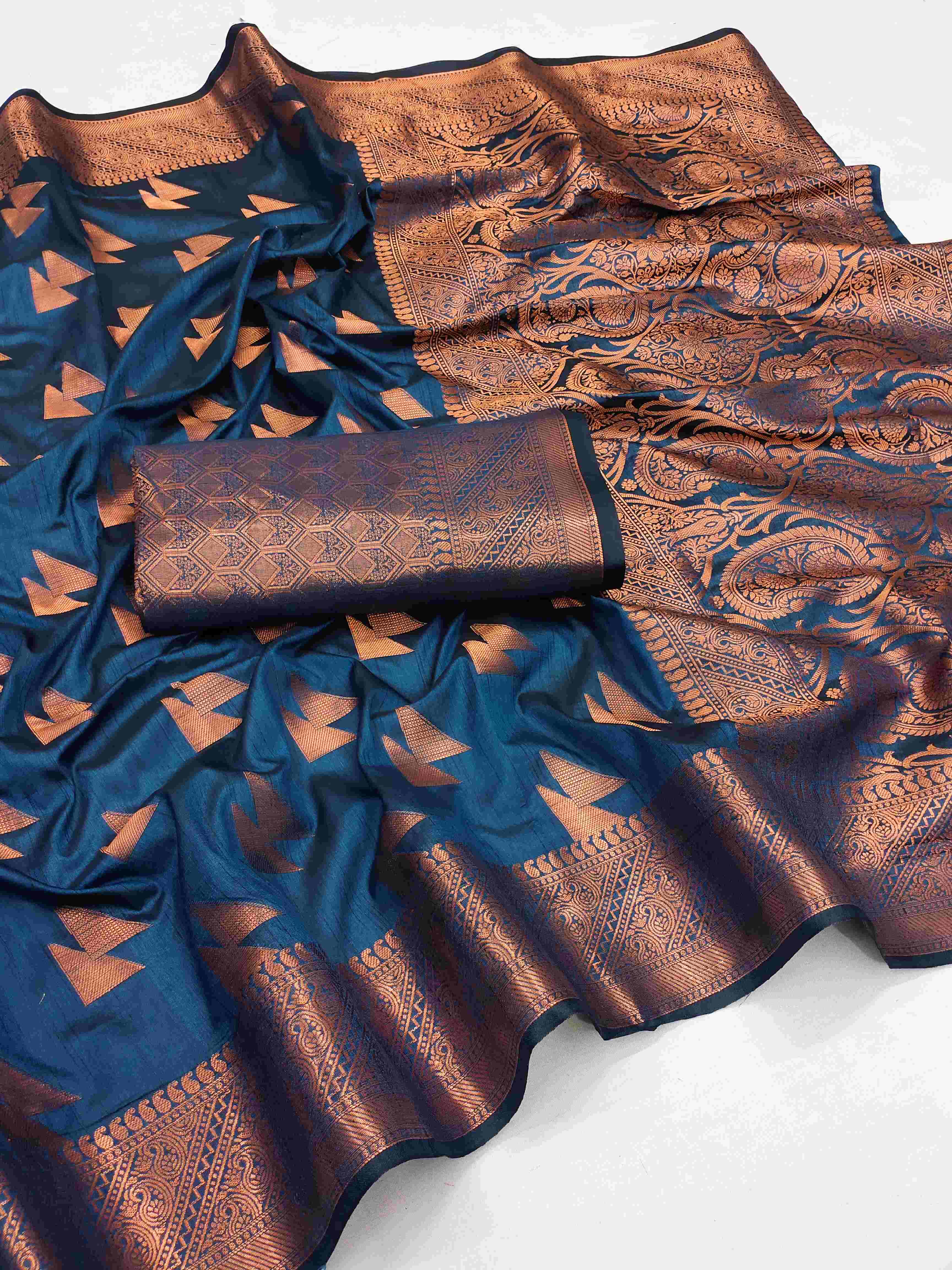 Quixotic Navy Blue Banarasi Silk Saree With Conflate Blouse Piece