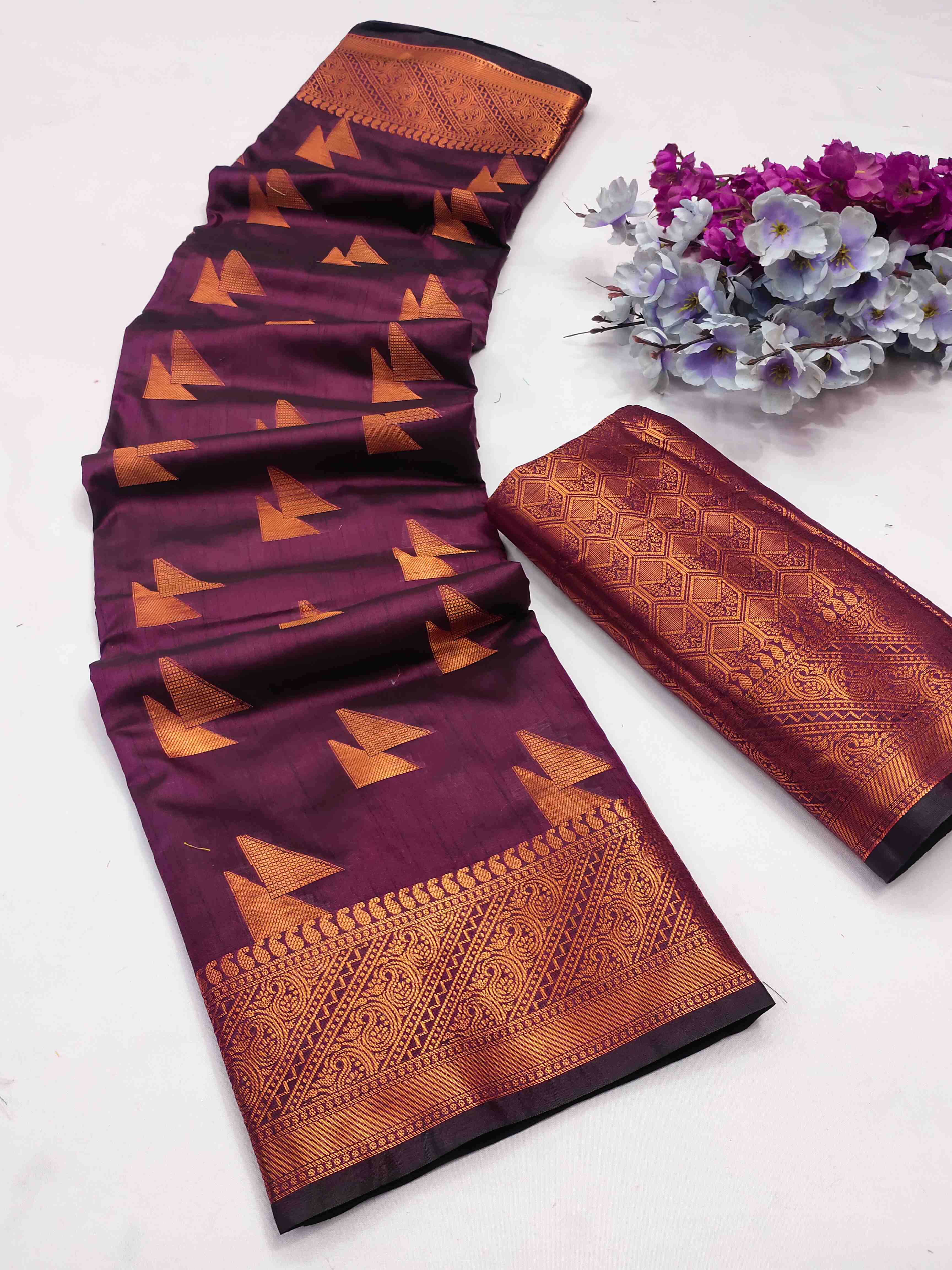 Lovely Purple Banarasi Silk Saree With Cynosure Blouse Piece