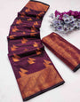 Lovely Purple Banarasi Silk Saree With Cynosure Blouse Piece