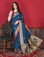 Evanescent Blue Paithani Silk Saree With Glamorous Blouse Piece