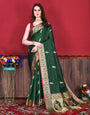 Prettiest Dark Green Paithani Silk Saree With Rhapsodic Blouse Piece